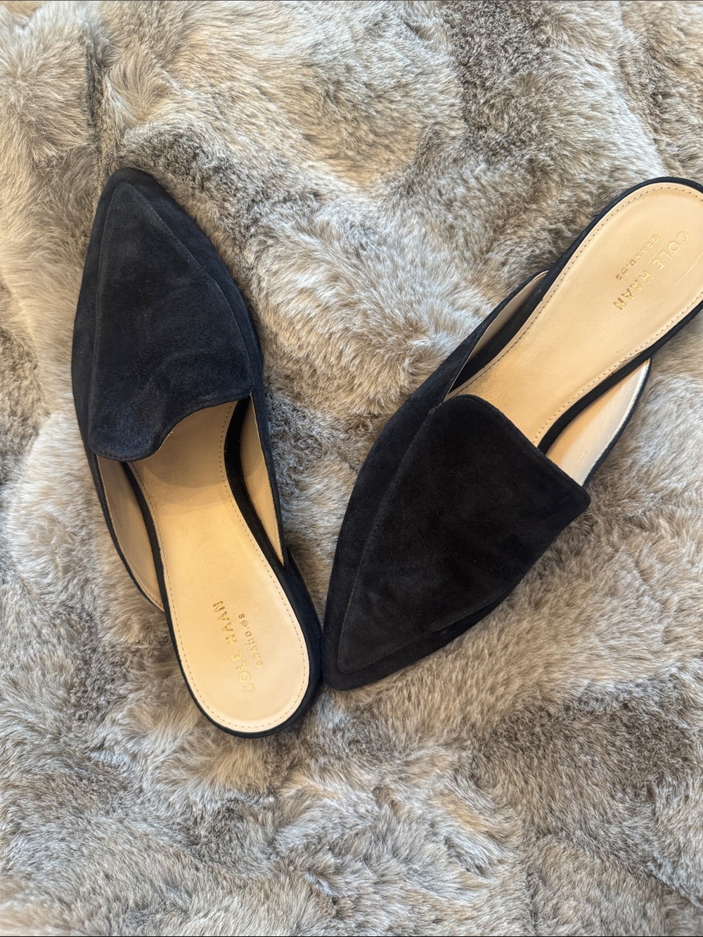 Cole Haan Black Suede Pointed-Toe Mule Flats